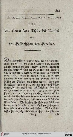 1: Ueber den homerischen Schild des Achilles und den hesiodischen des Herakles
