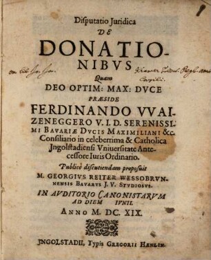 Disputatio Juridica De Donationibvs