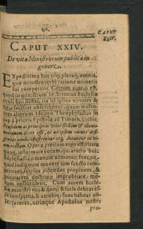 Caput XXIV. De vita Ministrorum publica in genere.