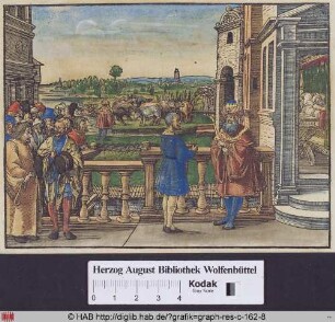 Der Pharao erzählt Josef seinen Traum von den sieben Rindern.