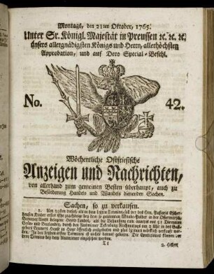 No. 42. Montags, den 21ten Oktober, 1765.