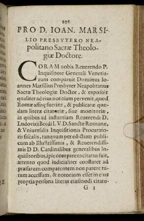 Pro D. Ioan. Marsilio Presbytero Neapolitano Sacræ Theologiæ Doctore.