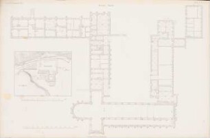 Kloster Chorin: Lageplan, Grundriss (aus: Atlas zur Zeitschrift für Bauwesen, hrsg. v. G. Erbkam, Jg. 4, 1854)