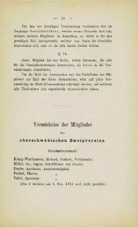 Verzeichniss der Mitglieder des oberschwäbischen Zweigvereins