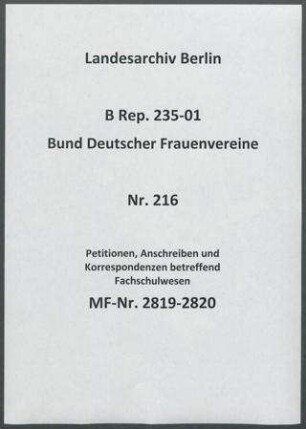 Petitionen, Anschreiben und Korrespondenzen betreffend Fachschulwesen