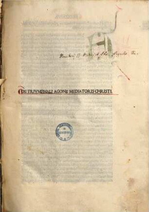 De triumphali agone mediatoris Christi