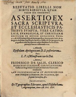 Refutatio libelli ... inscripti: Assertio ... de officio mediatoris Christi