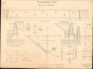 Kanalisierung der Oder Hafen, Cosel: Ufermauer, Ladebühne: Ansicht, Aufsicht, Schnitte, Grundrisse, Details 1:100, 1:50