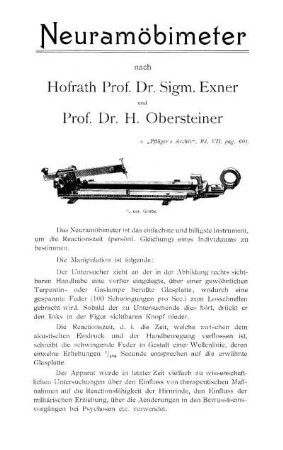 Neuramöbimeter nach Hofrath Prof. Dr. Sigm. Exner und Prof. Dr. H. Obersteiner