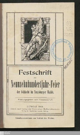 Festschrift zur Neunzehnhundertjahr-Feier der Schlacht im Teutoburger Walde