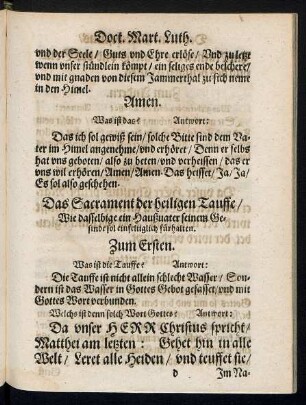 Das Sacrament der heiligen Tauffe/ Wie dasselbige ein Haußvater seinem Gesinde sol einfeltiglich fürhalten.