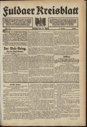 Ausgabe vom Freitag, den 16. April 1915.