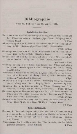 Bibliographie vom 15. Februar bis 15. April 1864.