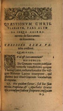 Quaestionum et responsionum Christianarum libellus. 2, Pars altera quae est de Sacramentis