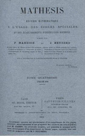 TOME QUARTIÈME. JUILLET 1884.