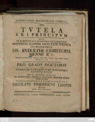 Dissertatio Inavgvralis Ivridica De Tvtela S. R. I. Principvm