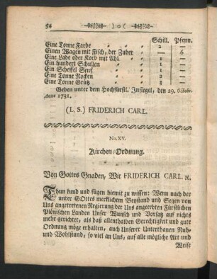 No. XV. Kirchen-Ordnung
