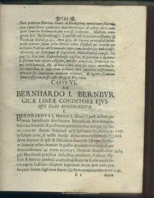 Caput VI. De Bernhardo I. Bernburgicae Lineae Conditore Eiusque Filio Bernhardo II