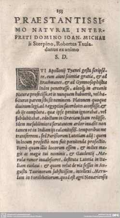 Praestantissimo Naturae, Interpreti Domino Ioan. Michae li Sterpino, Robertus Tauladanus exanimo.