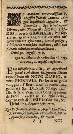 Novo Diario Overo Giornale Per sortir nel gran viaggio all'Eternitá un'avventurata giornata