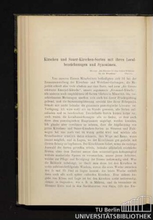 Kirschen und Sauer-Kirschen-Sorten mit ihren Localbezeichnungen und Synonimen.