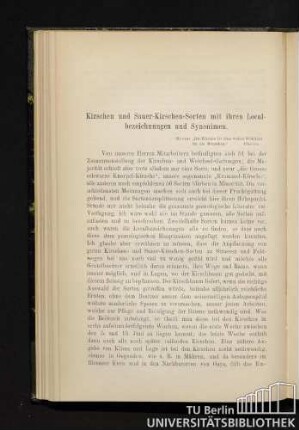 Kirschen und Sauer-Kirschen-Sorten mit ihren Localbezeichnungen und Synonimen.
