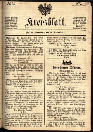 Ausgabe vom Samstag, den 14. September 1872.