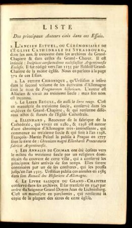 Liste Des principaux Auteurs cités dans ces Essais