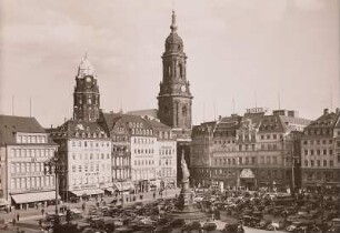 Altmarkt : Altmarkt mit Kreuzkirche, Modewarenhaus Adolph Renner und Rathausturm (Neues Rathaus), 1937