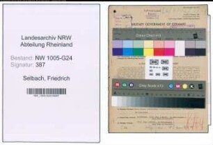 Entnazifizierung Friedrich Selbach , geb. 06.01.1903 (Justitiar)