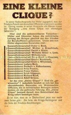 Anglo-amerikanisches Abwurf-Flugblatt über die Verschwörung vom 20. Juli 1944