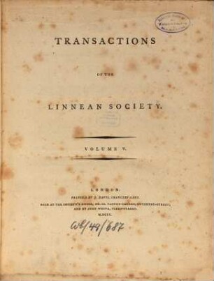 The transactions of the Linnean Society of London. 5, 5. 1800