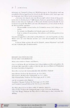 Bericht des Präsidenten Peter Graf Kielmansegg