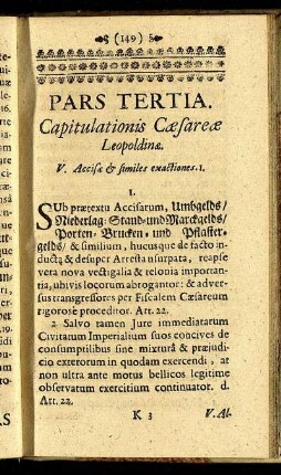 Pars Tertia. Capitulationis Cæsareæ Leopoldinæ.