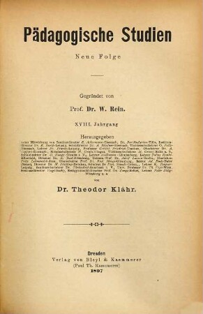 Pädagogische Studien. 18. 1897