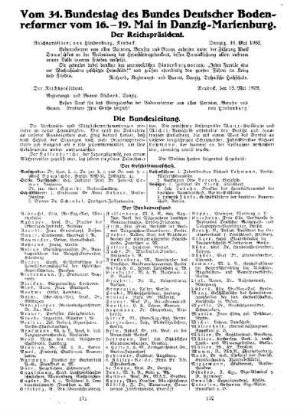 Vom 34. Bundestag des Bundes Deutsches Bodenreformer vom 16.-19. Mai in Danzig-Marienburg