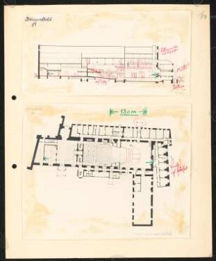 Landgräfliches Opernhaus (auch Landestheater Kleines Haus), Darmstadt: Grundriss und Längsschnitt