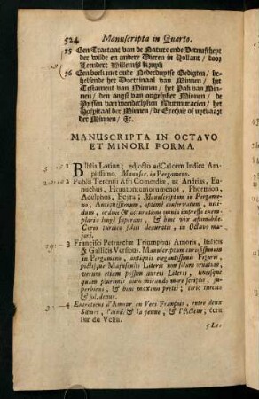 Manuscripta In Octavo Et Minori Forma.
