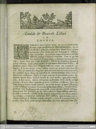 Candido & Benevolo Lectori S.D. Z. Huber