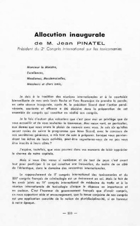 233-236, Allocution inaugurale