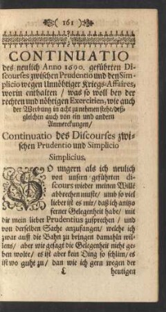 Continuatio des neulich Anno 1690. geführten Discourses ...