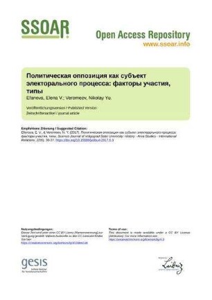 Политическая оппозиция как субъект электорального процесса: факторы участия, типы