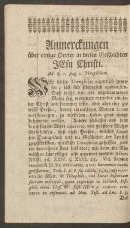 Anmerckungen über einige Oerter in diesen Geschichten Jesu Christi.