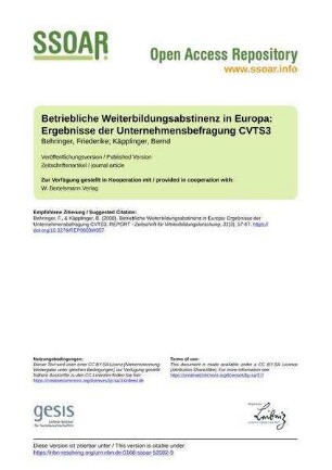 Betriebliche Weiterbildungsabstinenz in Europa: Ergebnisse der Unternehmensbefragung CVTS3