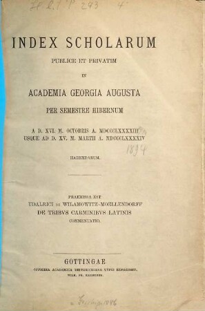 Index scholarum publice et privatim in Academia Georgia Augusta ... habendarum. WS 1893/94
