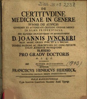 De Certitvdine Medicinae In Genere