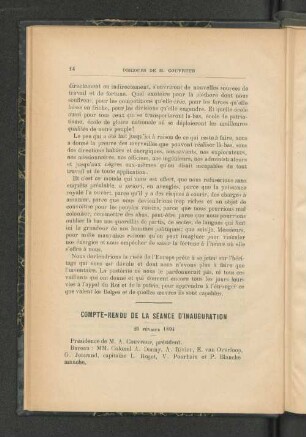 Compte-Rendu de la Séance D'Inauguration.