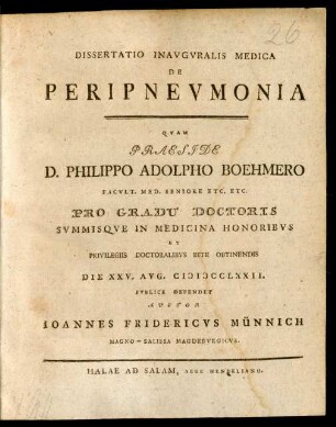 Dissertatio Inauguralis Medica De Peripneumonia