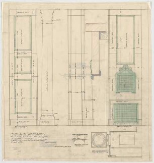 Thiersch, Friedrich von; Wiesbaden; Kurhaus - Kleiner Restaurationssaal u. Spielzimmer (Grundriss, Ansicht, Schnitt, Detail)