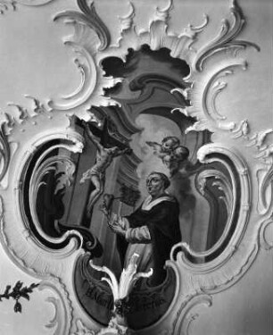 Dominikanerheiliger : Dominikanerheiliger. Fresko. Mödingen. Ehemaliges Dominikanerinnenkloster Maria Mödingen. Klosterkirche Mariä Himmelfahrt, Ebnerkapelle